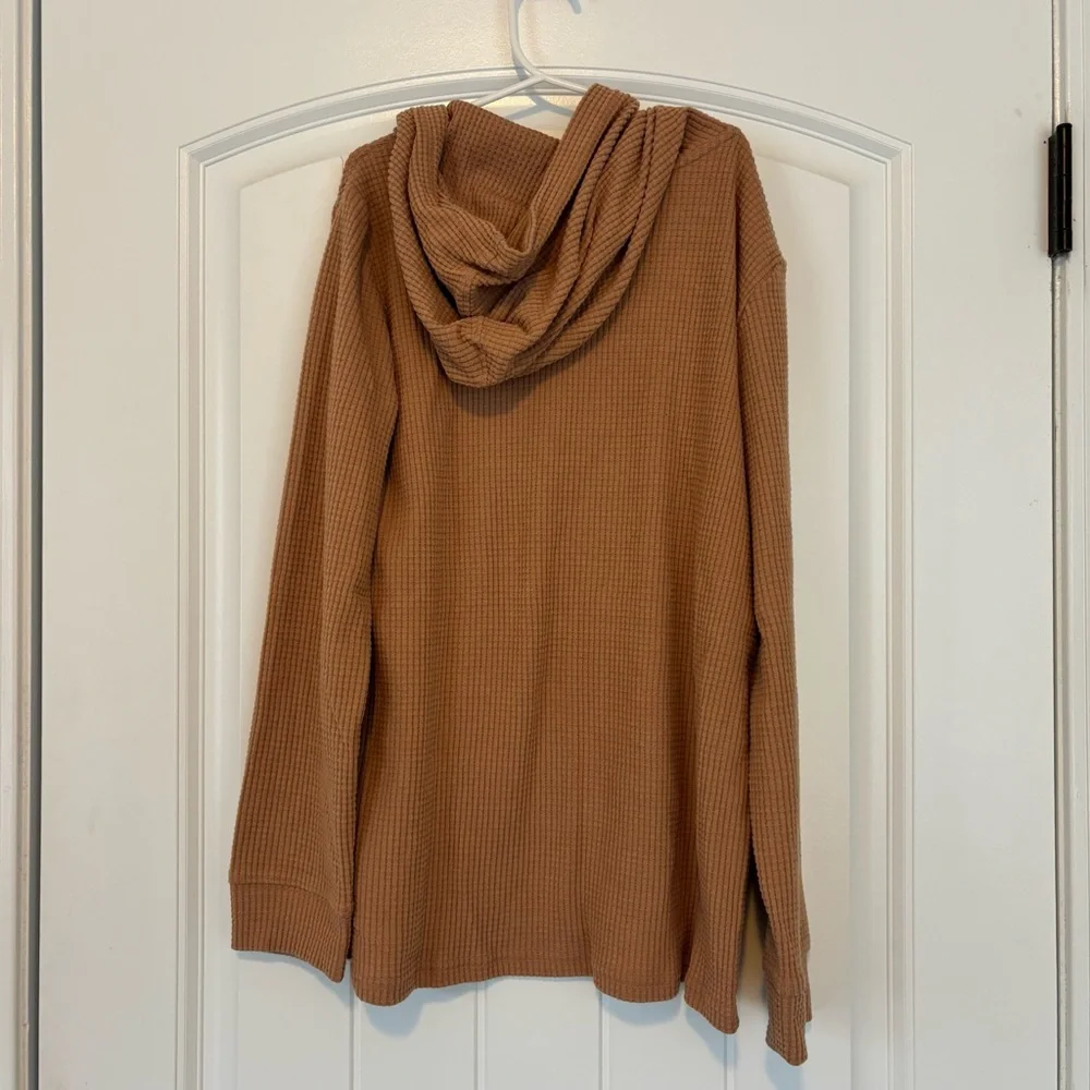 OshKosh B'gosh Boys Tan Hooded Waffle Knit Long Sleeve Shirt Size 14 NWT